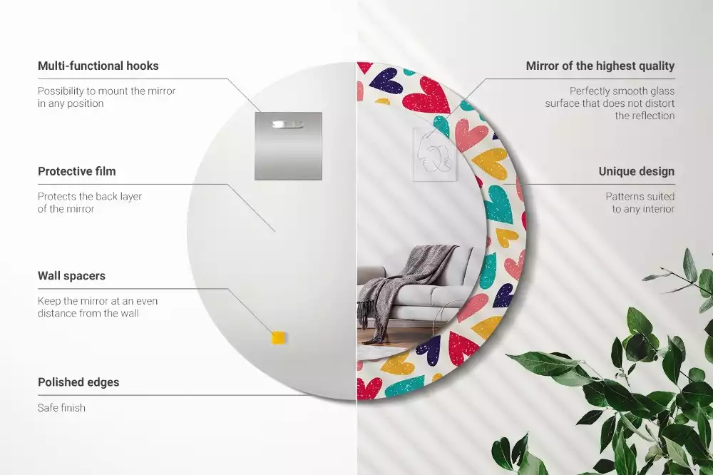 Oglindă cu decor rotundă Inimi colorate