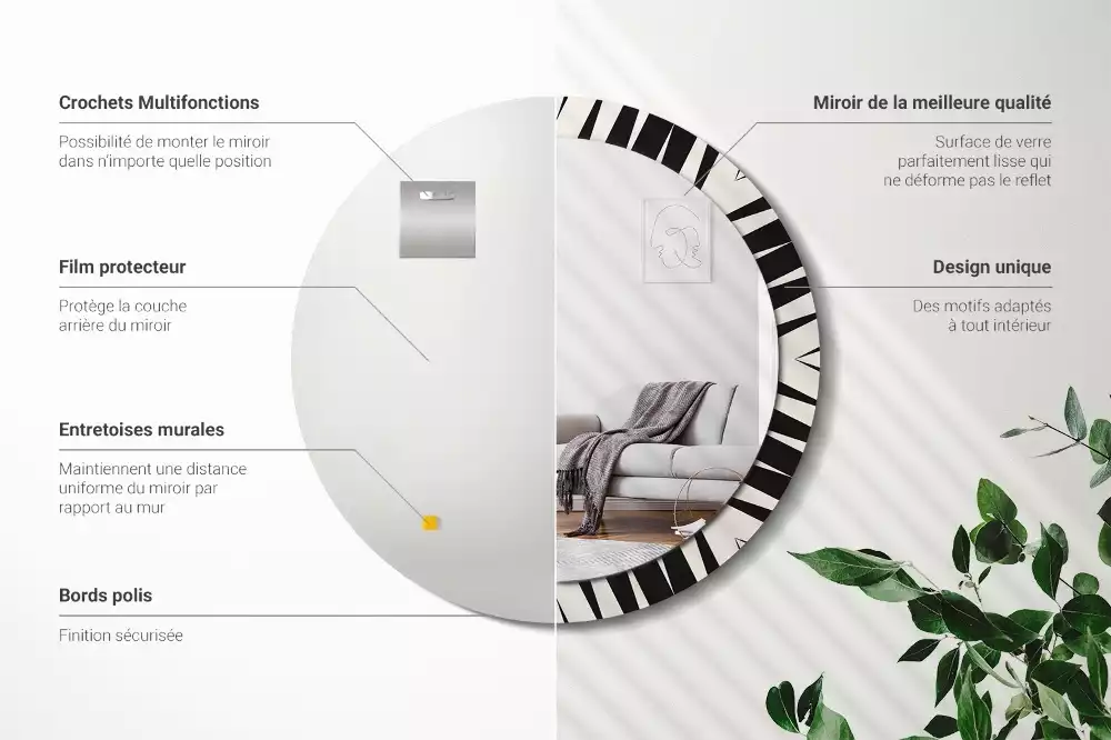 Oglindă rotundă imprimată Geometrie abstractă