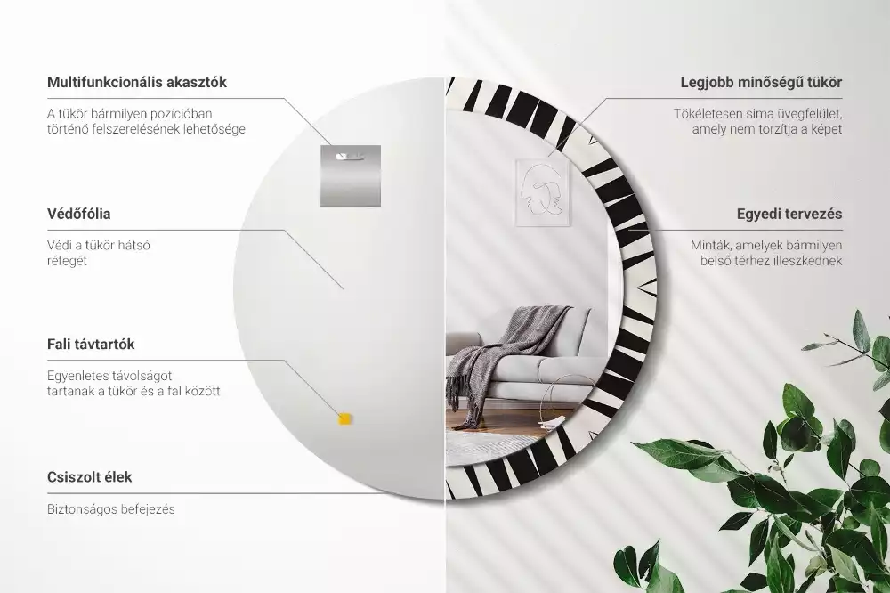 Oglindă rotundă imprimată Geometrie abstractă