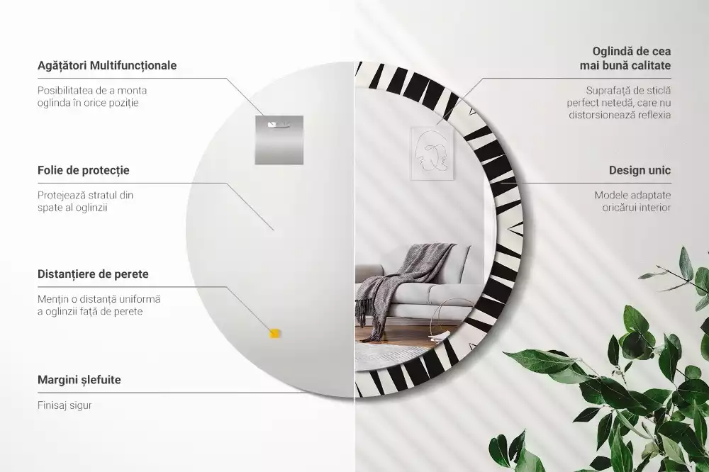 Oglindă rotundă imprimată Geometrie abstractă