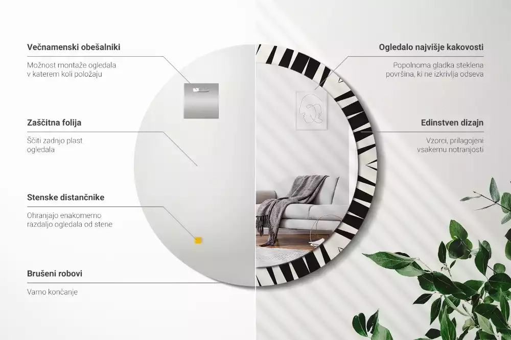 Oglindă rotundă imprimată Geometrie abstractă