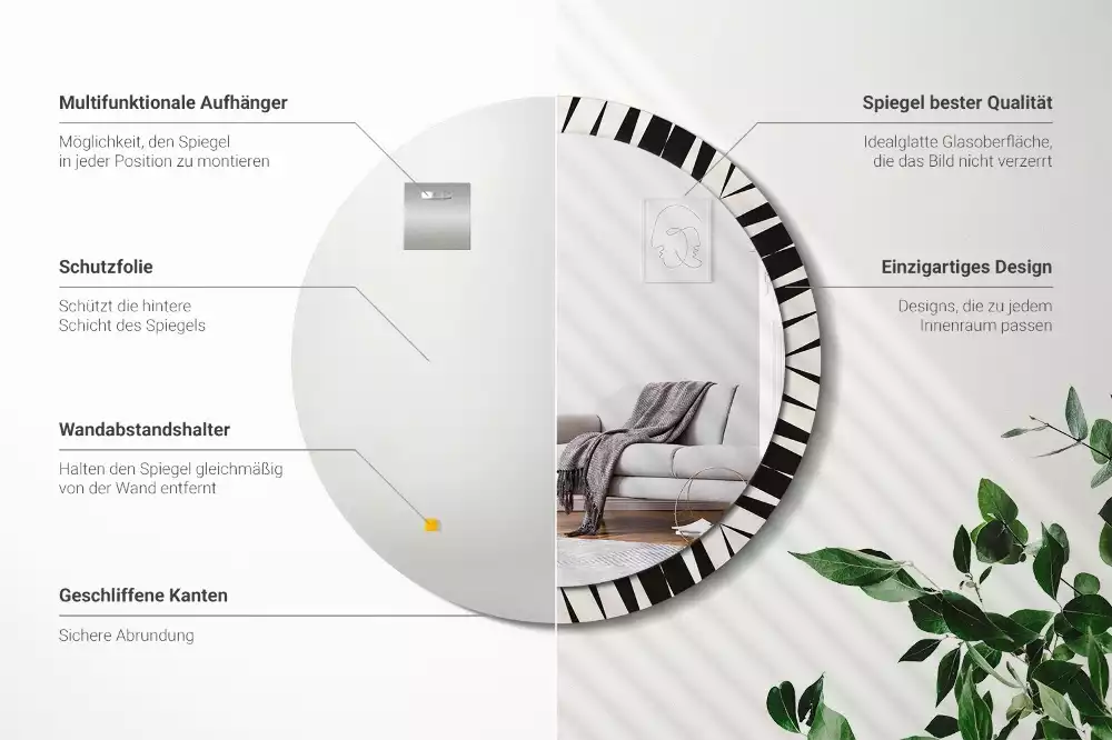 Oglindă rotundă imprimată Geometrie abstractă