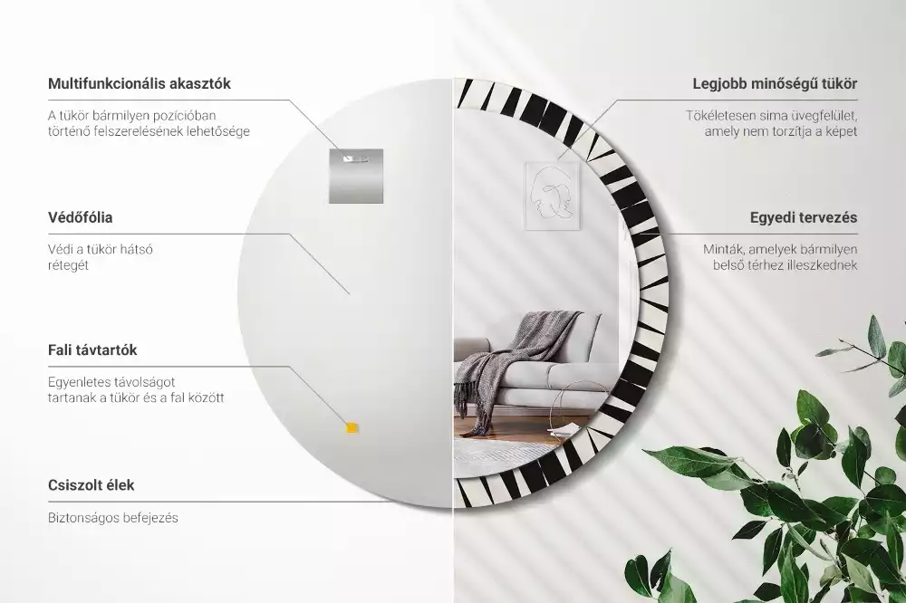 Oglindă rotundă imprimată Geometrie abstractă