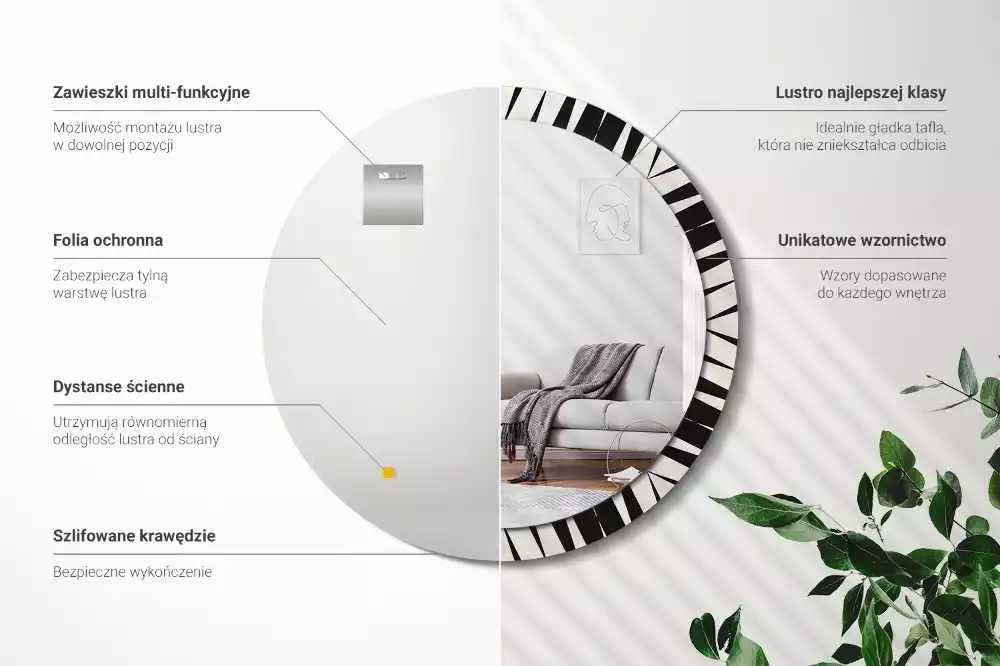 Oglindă rotundă imprimată Geometrie abstractă