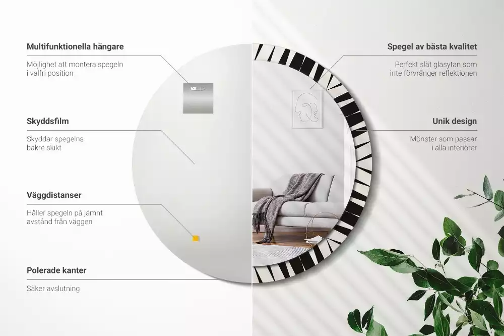 Oglindă rotundă imprimată Geometrie abstractă