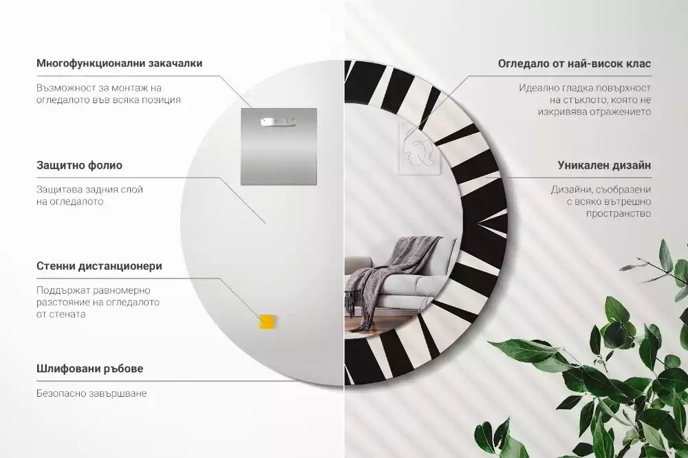 Oglindă rotundă imprimată Geometrie abstractă