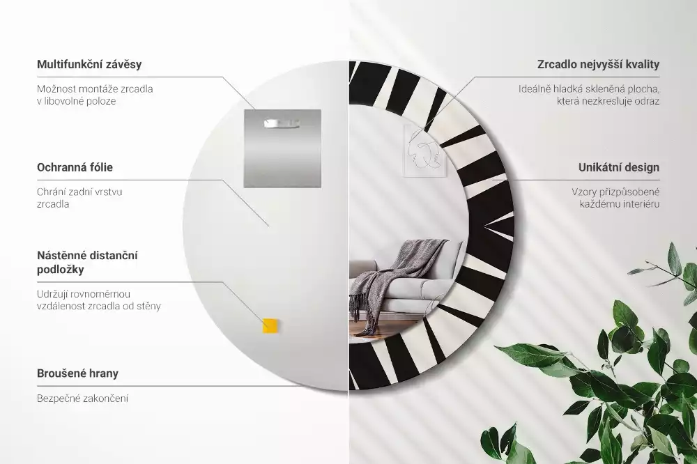 Oglindă rotundă imprimată Geometrie abstractă