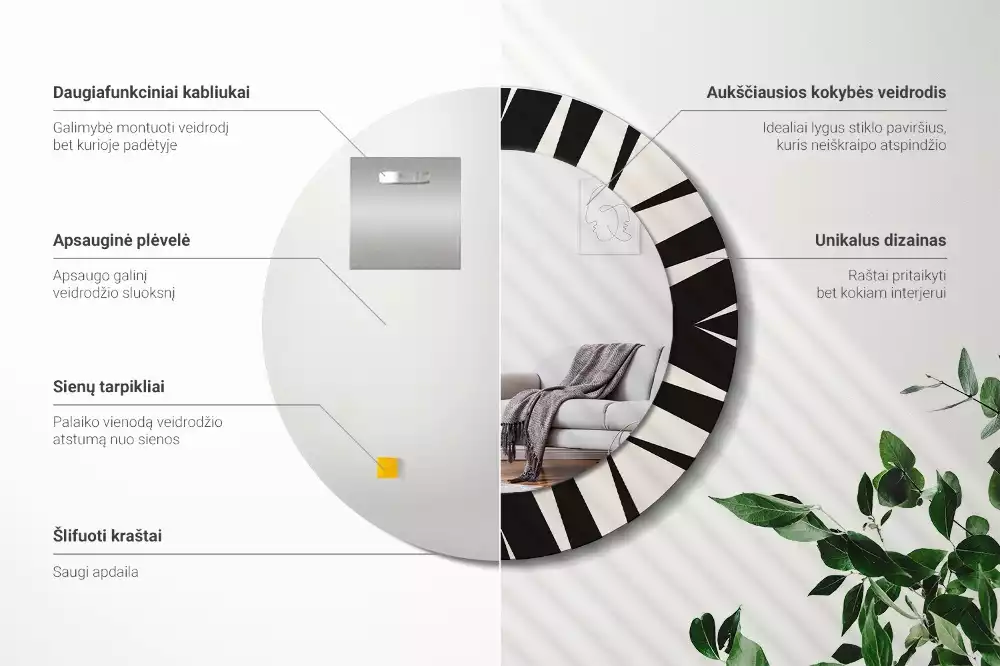 Oglindă rotundă imprimată Geometrie abstractă