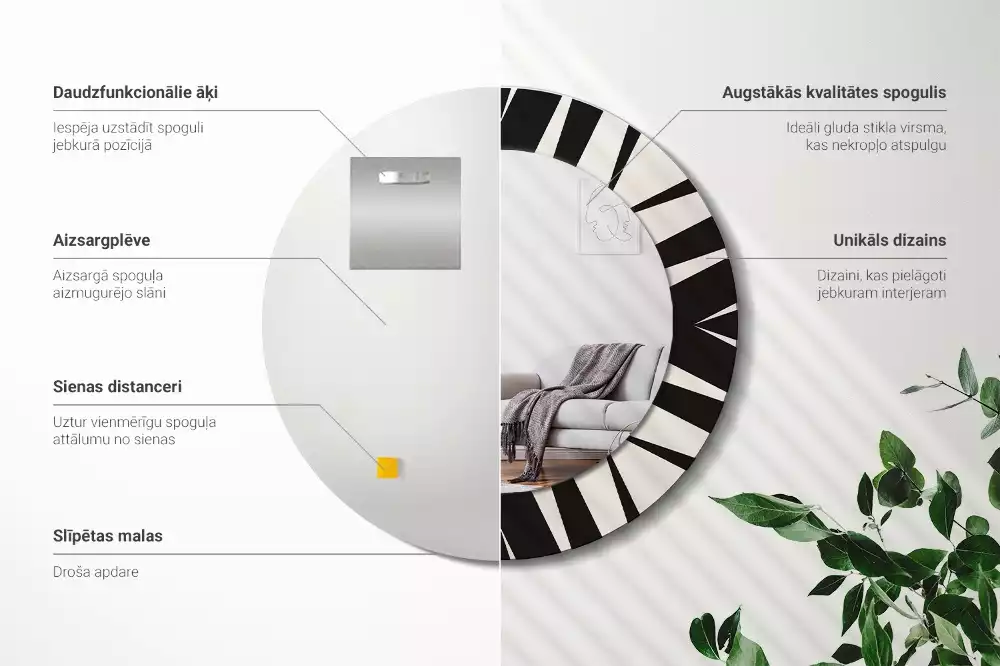 Oglindă rotundă imprimată Geometrie abstractă