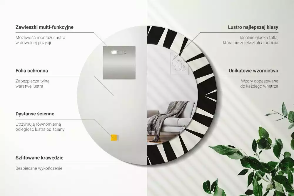 Oglindă rotundă imprimată Geometrie abstractă