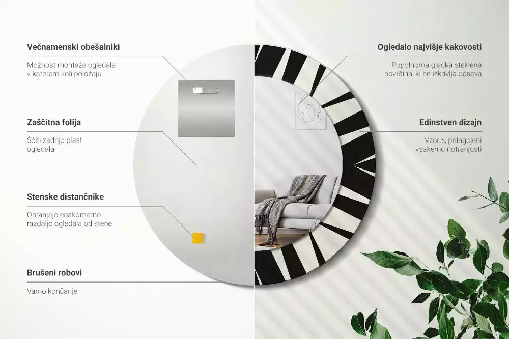 Oglindă rotundă imprimată Geometrie abstractă