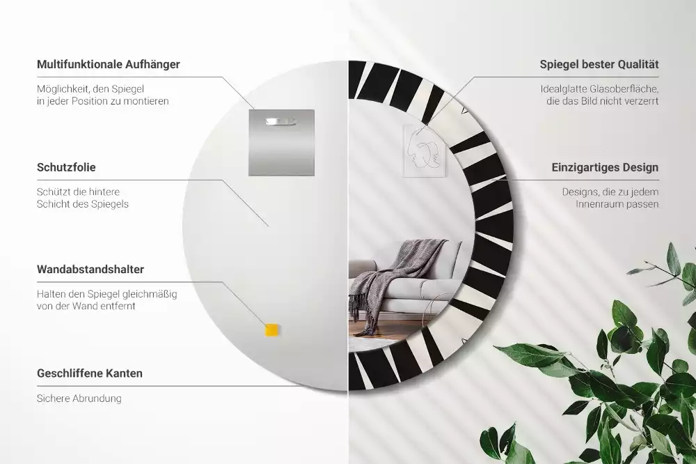 Oglindă rotundă imprimată Geometrie abstractă