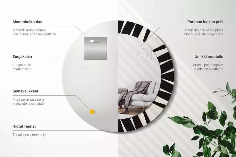 Oglindă rotundă imprimată Geometrie abstractă