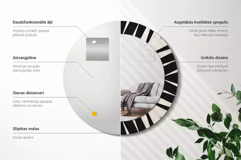 Oglindă rotundă imprimată Geometrie abstractă