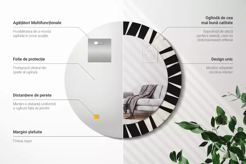 Oglindă rotundă imprimată Geometrie abstractă