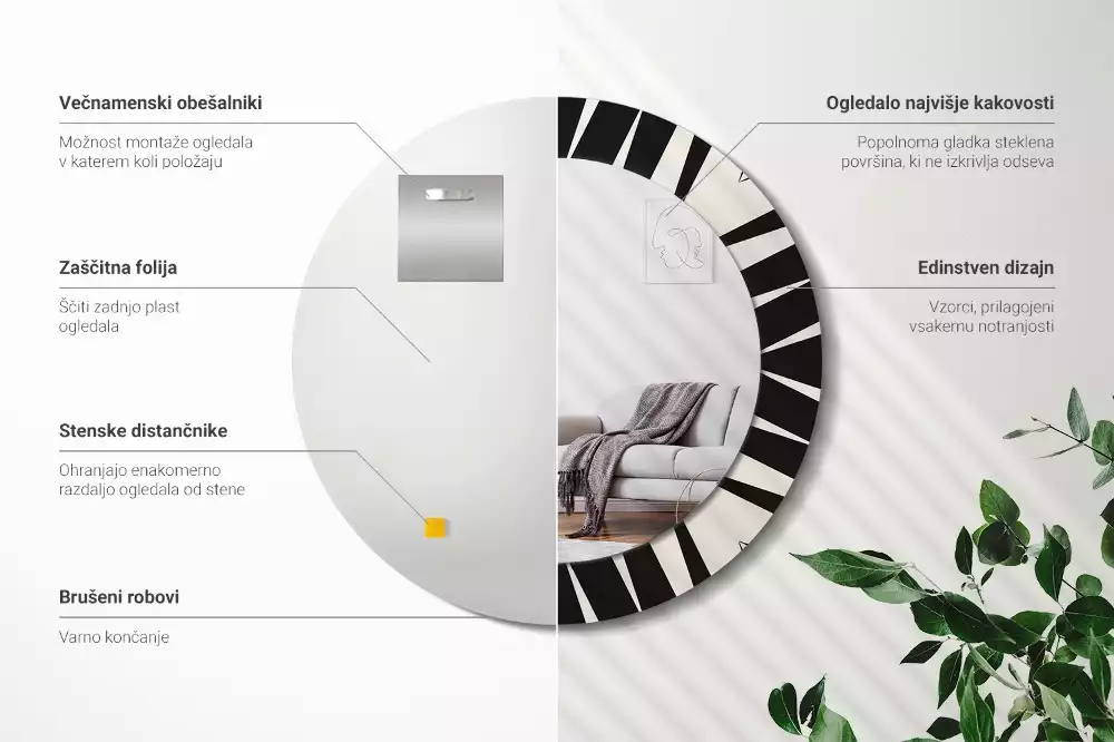 Oglindă rotundă imprimată Geometrie abstractă