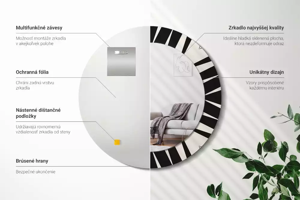 Oglindă rotundă imprimată Geometrie abstractă