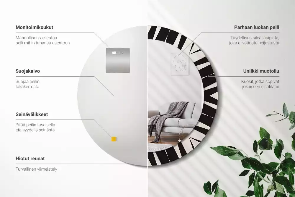 Oglindă rotundă imprimată Geometrie abstractă