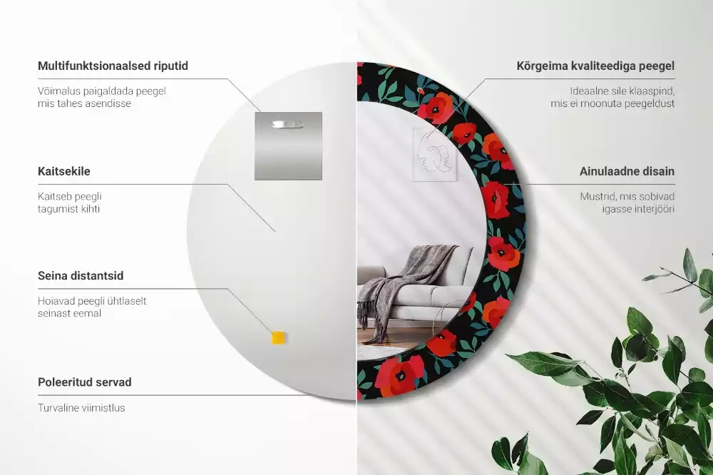 Oglindă rotundă ramă cu imprimeu Mac roșu