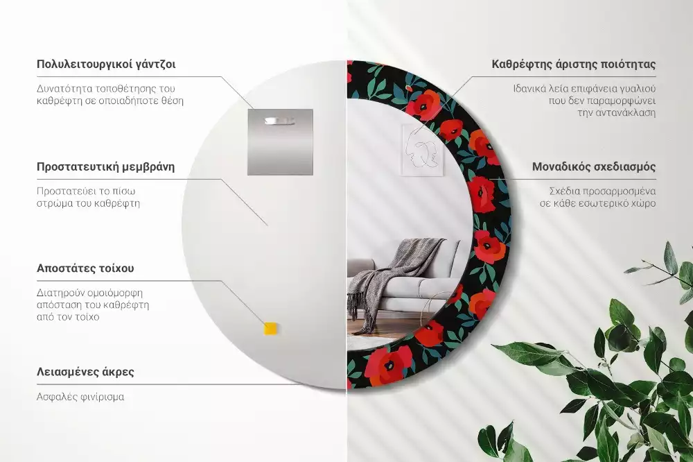 Oglindă rotundă ramă cu imprimeu Mac roșu