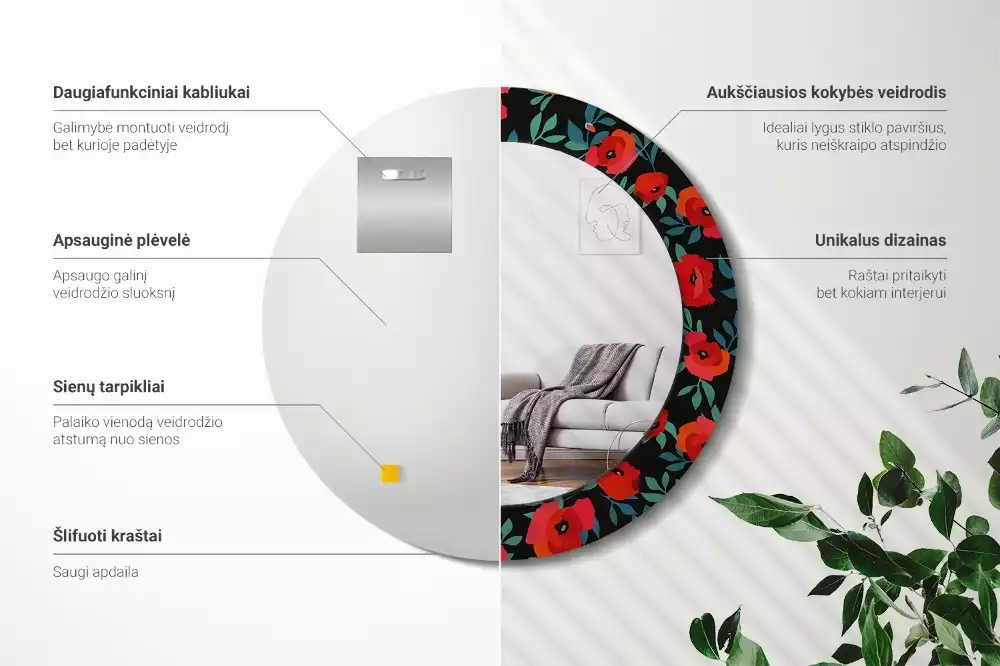 Oglindă rotundă ramă cu imprimeu Mac roșu