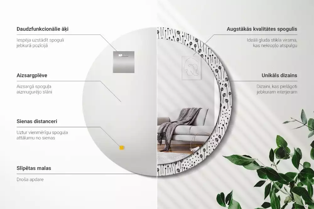 Oglindă rotundă imprimată Desen floral