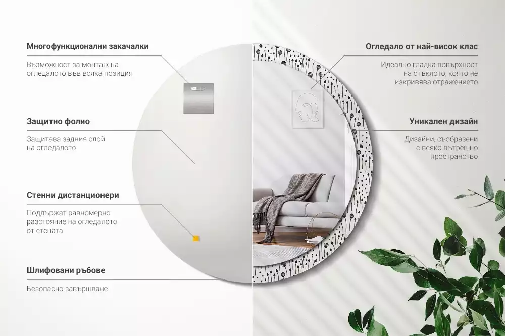 Oglindă rotundă imprimată Desen floral