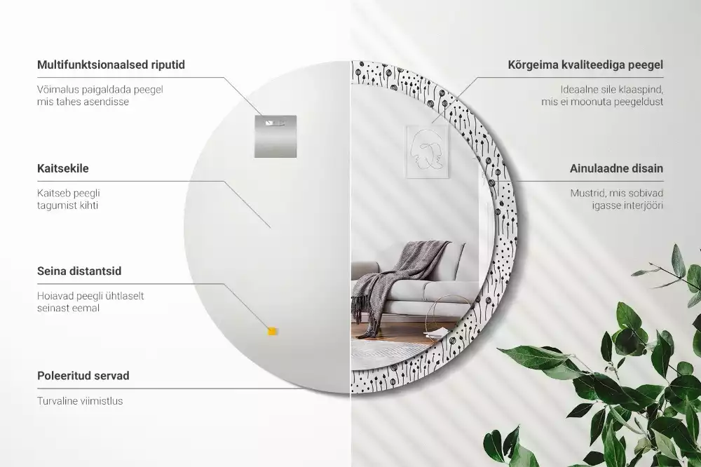 Oglindă rotundă imprimată Desen floral