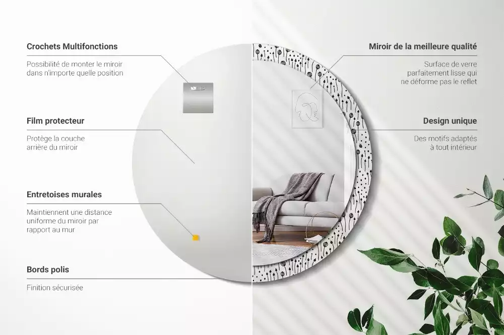 Oglindă rotundă imprimată Desen floral