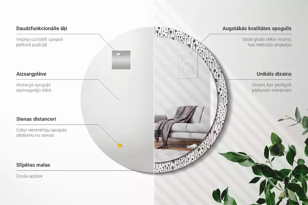 Oglindă rotundă imprimată Desen floral