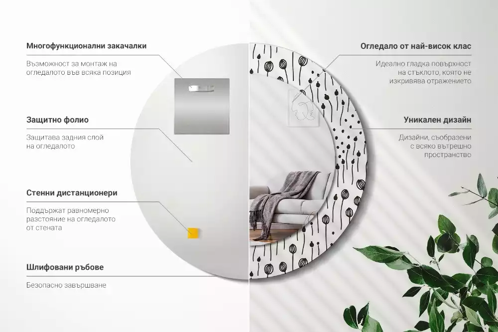 Oglindă rotundă imprimată Desen floral