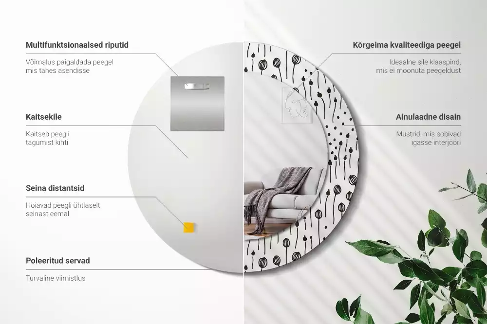 Oglindă rotundă imprimată Desen floral