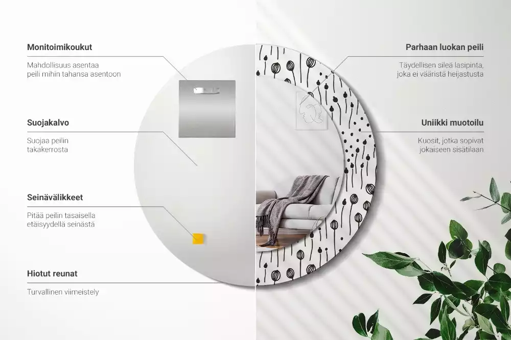 Oglindă rotundă imprimată Desen floral