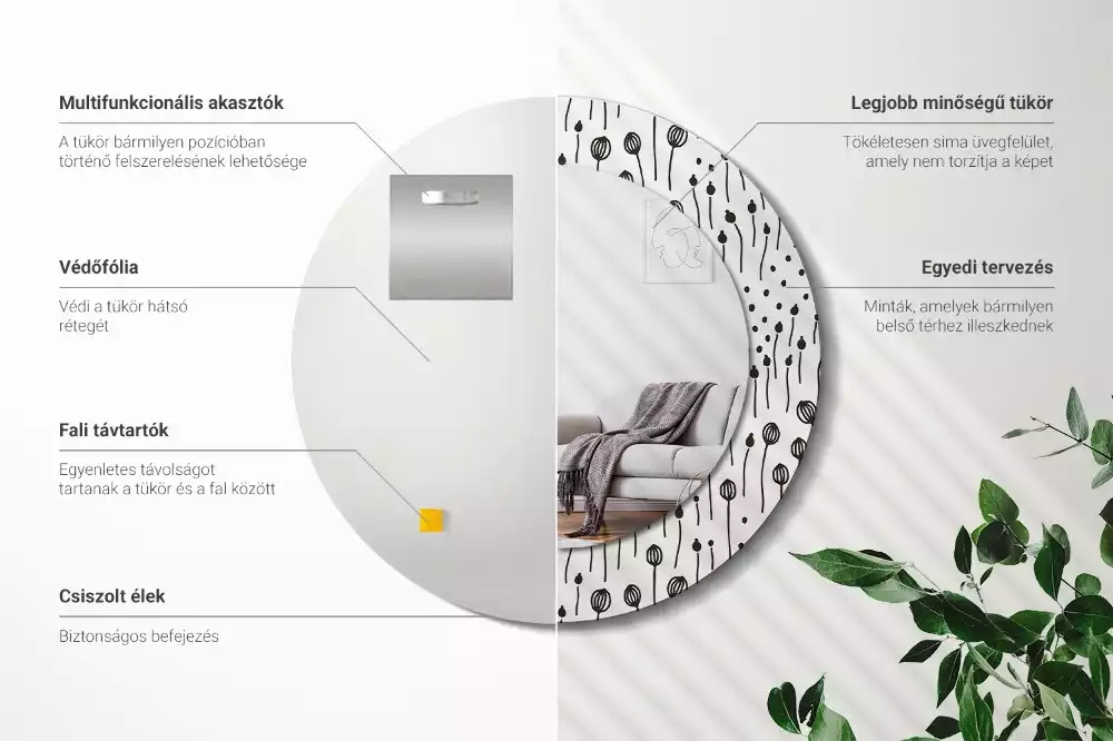 Oglindă rotundă imprimată Desen floral