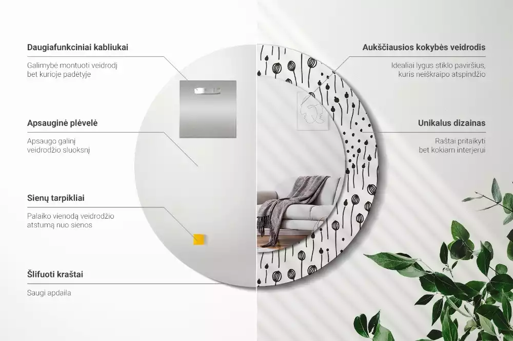 Oglindă rotundă imprimată Desen floral