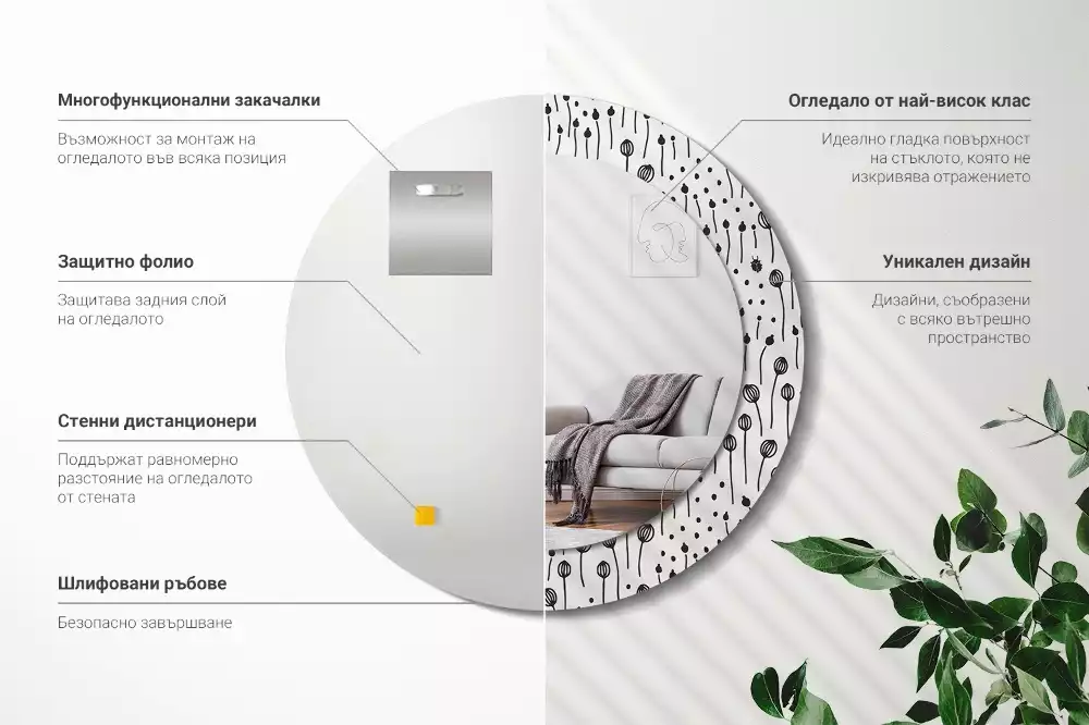 Oglindă rotundă imprimată Desen floral