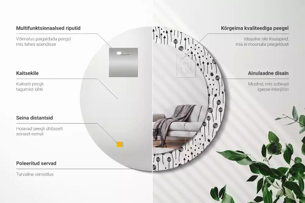 Oglindă rotundă imprimată Desen floral