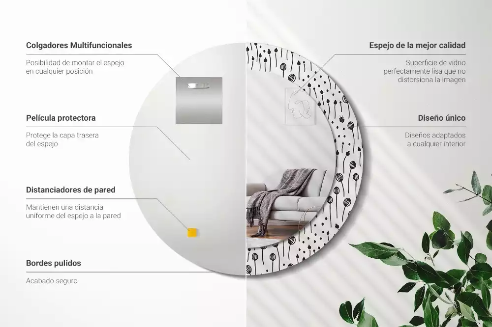 Oglindă rotundă imprimată Desen floral