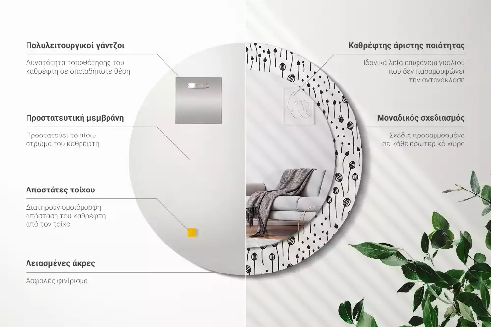 Oglindă rotundă imprimată Desen floral