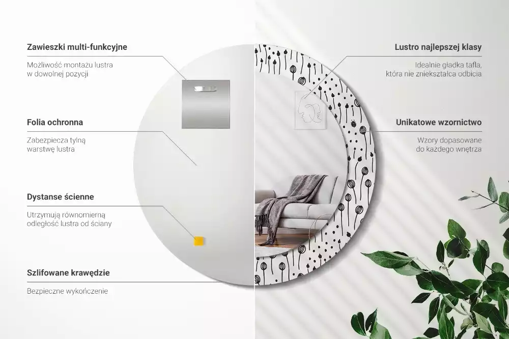 Oglindă rotundă imprimată Desen floral