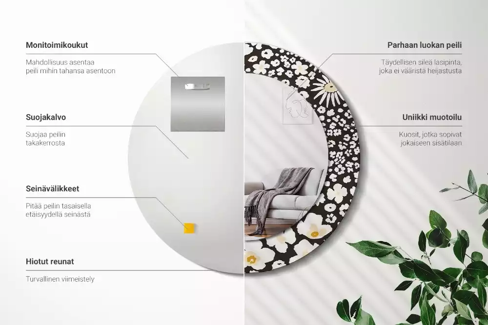 Oglindă rotundă ramă cu imprimeu Margarete