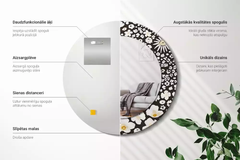 Oglindă rotundă ramă cu imprimeu Margarete