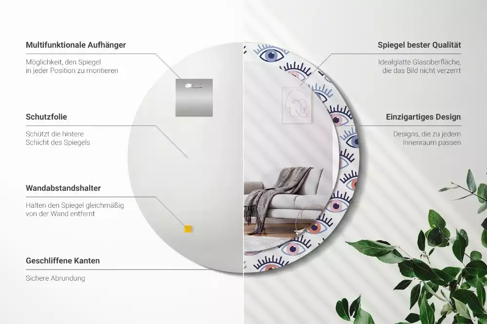 Oglindă rotundă imprimată Ochi