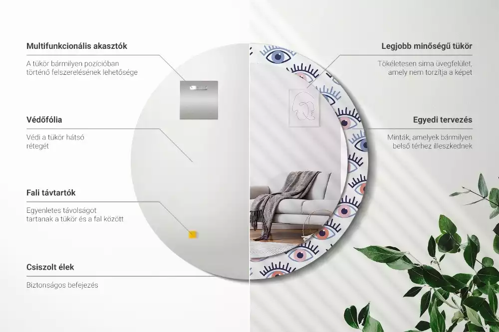 Oglindă rotundă imprimată Ochi