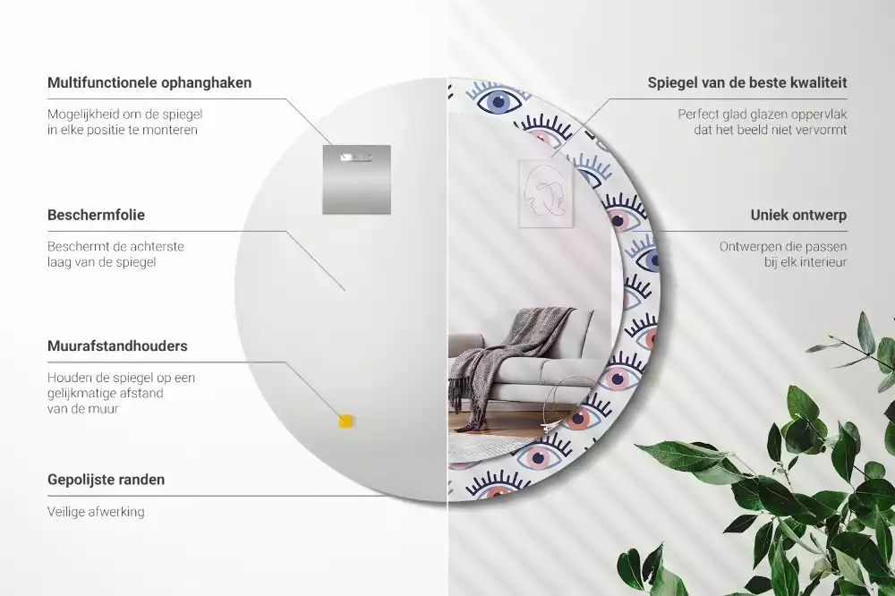 Oglindă rotundă imprimată Ochi