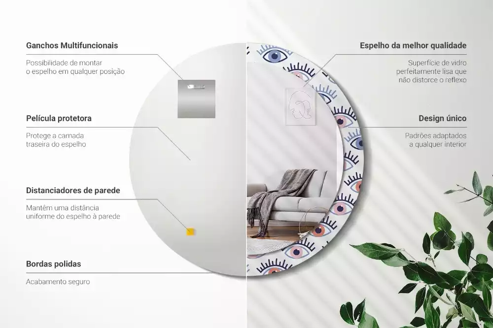 Oglindă rotundă imprimată Ochi