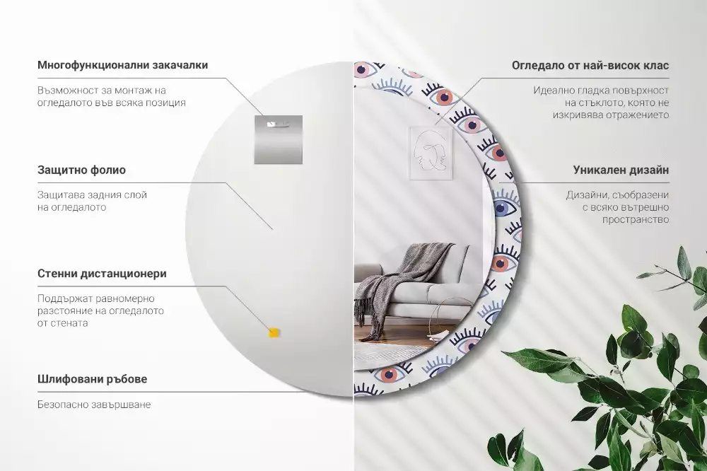 Oglindă rotundă imprimată Ochi