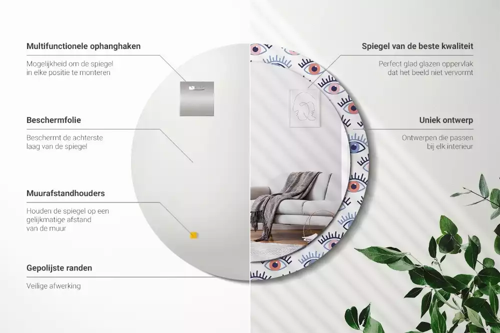 Oglindă rotundă imprimată Ochi