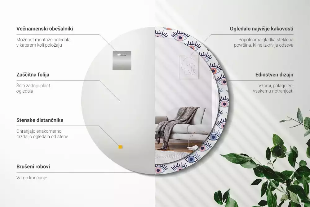 Oglindă rotundă imprimată Ochi