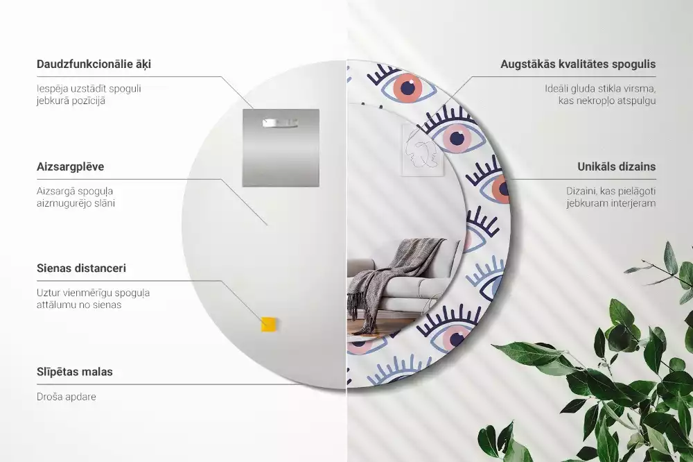 Oglindă rotundă imprimată Ochi